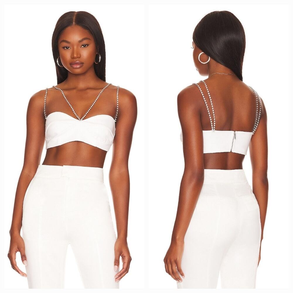 NBD White Beaded Crop Top